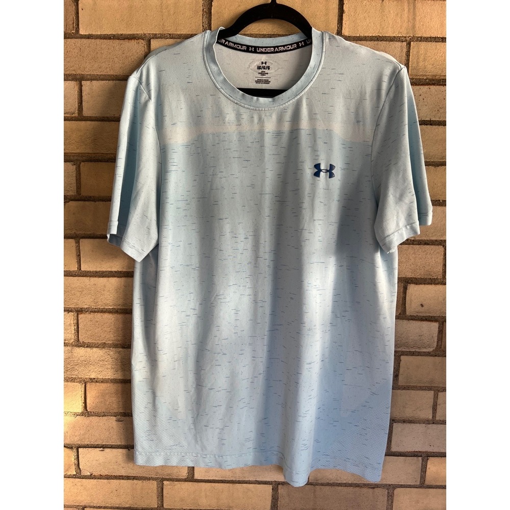 Under Armour Mens Short Sleeve Athletic Crewneck T-Shirt Light Blue Size Large